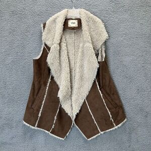 YMI Sweater Vest Womens 2X Brown & Tan Faux‎ Suede Fur Lined Open Front Pockets